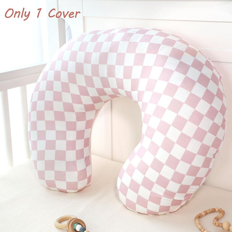 DAYEEBALL Nursing Pillow Cover 1 Pack, Double-Sided Removable Nursing Cover for Baby Girls Boys Newborn, Stretchy and Soft Reversible Slipcover for Breastfeeding Pillow, Pink Checkerboard (Only Cover) - Image 5
